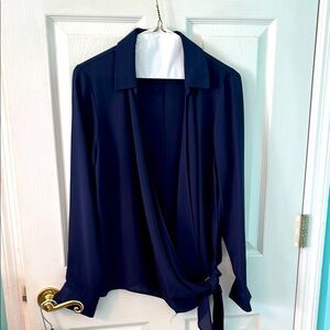 Elegant Navy Blouse with Tie Detail by Venus